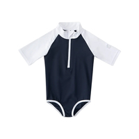 2026 Kinderbikini-badpak Marineblauw Wit Eendelig strandkleding met ritssluiting en korte mouwen