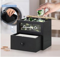 Porte-feuille de sèche-linge en bois de pin noir et conteneur de dosettes de blanchisserie Boîte en bois pour organiser et ranger dans la buanderie