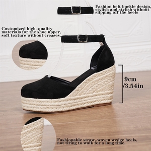 Sandales <span class=keywords><strong>compensées</strong></span> décontractées pour femmes à bout rond en microfibre avec bride de cheville, style espadrille, vente en gros d'usine - Product Image 4