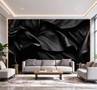 Papier peint mural en feuilles plissées noires à effet 3D pour salon, hall d'hôtel et bureau