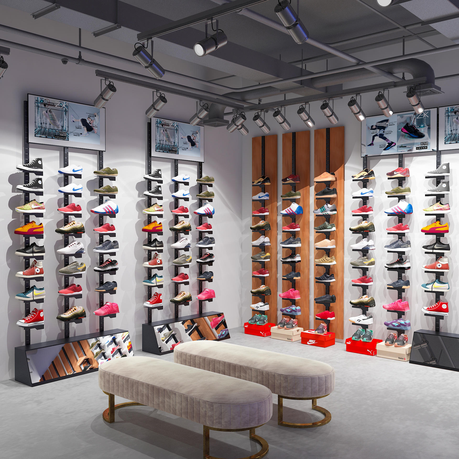 Paneles de pared para exhibición de zapatos de alta calidad para