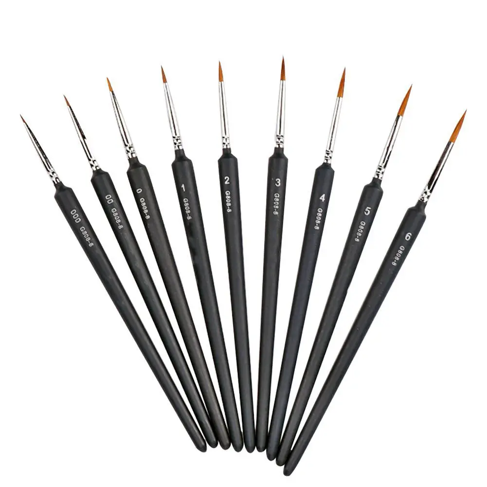 Line Drawing Pen 9 Pack Fine Detail Paint Brushes Miniature Brush For Fine Detailing Art Painting Acrylics Oil Models Watercolor