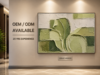 Art mural abstrait vert olive en patchwork de feuilles, bas-relief épais impasto fait main, cadre doré, pour hôtel, salle à manger privée, biophilique, personnalisé