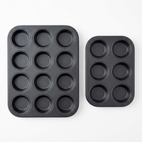 Moule à muffins/cupcakes en acier au carbone noir, écologique, 6 ou 12 cavités, compatible four, certifié FDA LFGB, fabrication directe usine, OEM ODM personnalisé