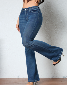 Customized fashionable and personalized <b>elastic</b> loose denim pants for women, fresh straight leg micro flared pantsnts - Product Image 6