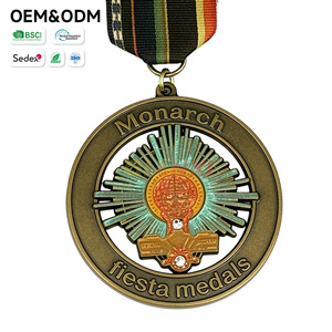 Round Cyan Background Sun Eagle Design <strong>Zinc</strong> <strong>Alloy</strong> Enamel Painted Antique Finish Customizable Commemorative <strong>Medal</strong> with Ribbon - Product Image 2