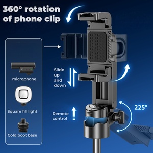 Bon marché de Chine Smartphone Selfie Stick Black Wildlife Photography Phone Selfie Stick Trépied avec Double Lumière de Remplissage Amovible - Product Image 4