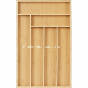 Organisateur de couverts en bambou pour tiroir de cuisine Porte-couverts en argent Organisateur d'ustensiles dans le tiroir Rangement des bouteilles et des bocaux - Product Image 1