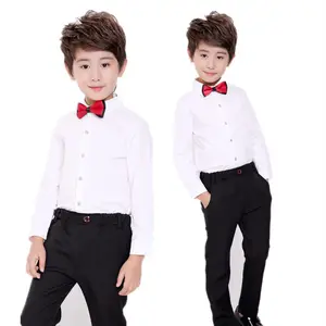 Chemises blanches pour adolescents personnalisées pour fête de mariage pour enfants Costume en coton à manches longues assorti Chemise d'uniforme scolaire pour garçons