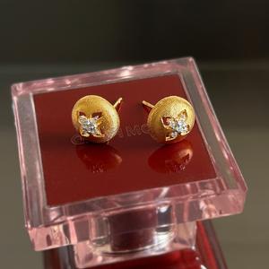 S925 Pure Silver Vintage Italian Precision Brushed Craftsmanship Luxurious Gold-Plated Clover Diamond Studded <b>Fine</b> <b>Stud</b> <b>Earrings</b> - Product Image 2