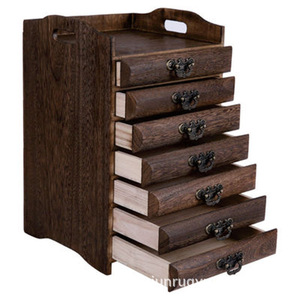 Tea Cake <b>Box</b> Wooden <b>Drawer</b> <b>Storage</b> Cabinet Multi Layer Tea Tray Rectangular Standing Type Shandong Origin - Product Image 2