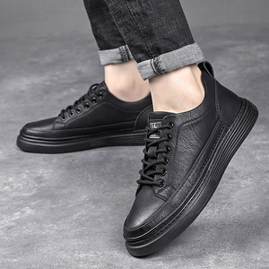 <b>White</b> Leather Sneakers Men Low <b>Heel</b> Breathable Rubber Sole Casual Walking Shoes - Product Image 4