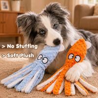 Jouets en peluche pour chien Squeaky Squid sans rembourrage, jouet interactif à mâcher pour chiot avec papier froissé