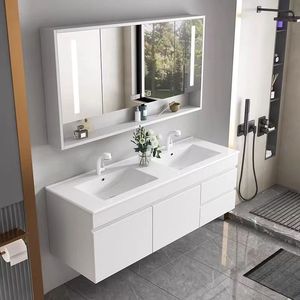 Simple black bathroom cabinet smart <b>mirror</b> cabinet hanging cabinet body white washbasin - Product Image 5