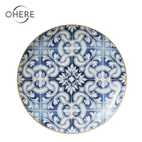 Service de vaisselle en porcelaine Ohere, vaisselle en porcelaine en gros, vaisselle de restaurant, assiettes en céramique bleues marocaines pour mariage et fête