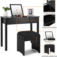 Table de toilette moderne 2026 avec miroir rabattable, tiroirs de rangement et tabouret – Bureau de maquillage abordable pour chambre à coucher