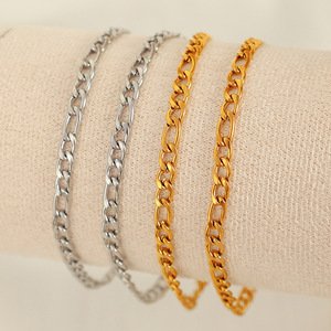 Figaro Cuba Chain <b>Titanium</b> Steel Bracelet Gold Silver Unisex Fashion Jewelry Geometric Design Simple Elegant Style - Product Image 2