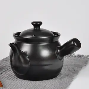 Cuisine d'usine personnalisée médecine chinoise émaillée ronde en céramique cuisson soupe soupière Pot avec longue poignée