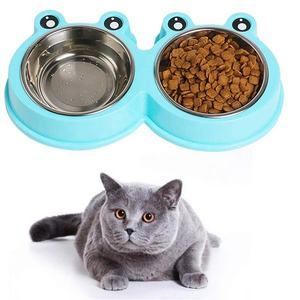 סיטונאי קריקטורה בסגנון צפרדע מחמד האכלת חיות מחמד קערות נירוסטה כפולה קערות אנטי החלקה בסיס bpa-מזון חתול & קערה מים - Product Image 3