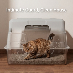Bac à litière carré pour chats adultes en acier inoxydable, extra large, manuel, amovible, entièrement fermé, anti-odeur, anti-éclaboussures et durable - Product Image 2