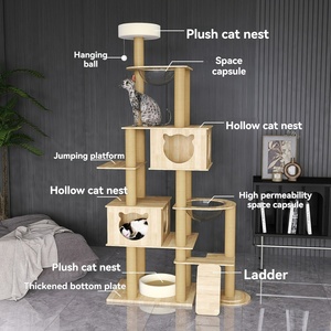 Rumah Pohon Kucing Kayu Modern Bertingkat Besar, Penjualan Langsung Pabrik, Dilengkapi Tiang Garuk Sisal untuk Banyak Kucing - Product Image 3