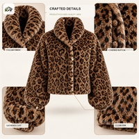 Veste courte ample en fausse fourrure à imprimé léopard pour femme, manches bouffantes surdimensionnées, col montant, manteau chaud d'hiver, style streetwear