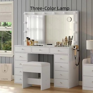 Coiffeuse avec Lumières, Coiffeuse Maquillage avec Multiprise, Ensemble Coiffeuse avec Grands Tiroirs, Miroir de Coiffeuse, Blanc - Product Image 6