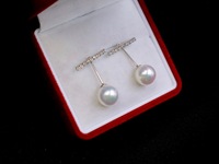 Boucles d'oreilles à double usage, bijoux en diamant naturel, série Balance, or massif 18 carats, perles de culture Akoya d'eau salée japonaises rondes de 8 à 8,5 mm