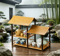 Support de rangement et de présentation pour service à thé suspendu, style chinois, écologique, en bambou violet, double niveau, pour table à thé
