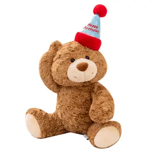 Chất lượng cao tùy ChỉNh Nóng bán Dễ Thương Mũ sinh nhật gấu bông búp bê sinh nhật bên ủng hộ gấu mềm động vật sang trọng Đồ chơi