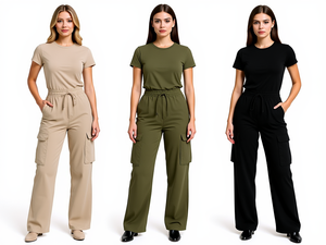 Pantaloni <span class=keywords><strong>Cargo</strong></span> da <span class=keywords><strong>Donna</strong></span> a Vita Alta, Gamba Larga, Unisex, Casual, con Tasche Multiple - Product Image 1