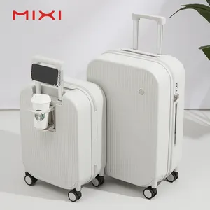 Mixi Designer Aluminum Trolly Case Carry-ons Luggage Vintage Smart Travel Suitcase Set with Cup Holder maletas