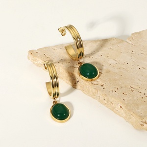 Pendientes de Aro de Acero Inoxidable que No se Deslustran, Pendientes de Piedras Preciosas Chapados en Oro para Mujer - Product Image 4