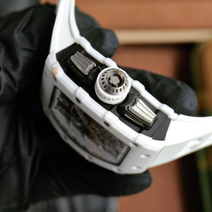 High-end White Carbon Fiber Tonneau Case White <b>Rubber</b> Strap Men's Luxury Racing Skeleton Sports Chronograph <b>Watch</b> - Product Image 2