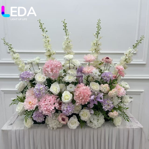 Arreglo Floral Artificial en Hilera de Flores Rosadas, Púrpuras y Blancas para Camino de Mesa de Boda, Centro de Mesa de Hortensias, Rosas y Delphinium de Seda - Product Image 6