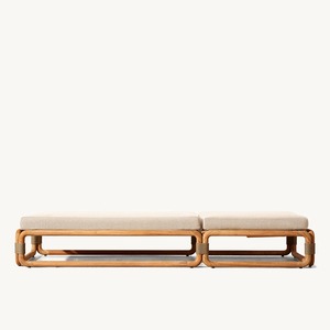 Chaise longue de jardin moderne en teck, lit de détente, coussins résistants à l'eau, luxe durable pour hôtels, patios, cours, villas - Product Image 3
