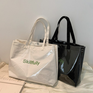 Wholesale Custom Printed Logo PVC + Polyester Shopping Bag Plastic Tote Bag Custom Printed Logo Waterproof PVC Shoulder Tote Bag