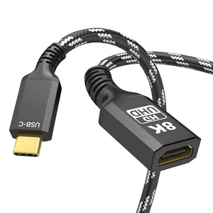 Tipe C Ke HDMI Adapter 8K USB-C Input Ke HDMI Output USB C Ke HDMI Perempuan 8K Kabel Searah Mendukung 8K 60Hz dengan HDR DSC