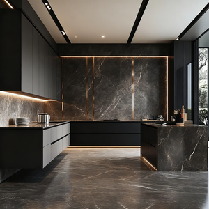 YIDA lujo ecológico moderno plano laca grano de madera Modular cocina isla gabinete diseño francés estilo hecho tablero de melamina - Product Image 2