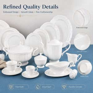 Vaisselle de table en céramique de style occidental européen de haute qualité, assiettes et bols en porcelaine nordique embossée - Product Image 2