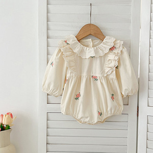 Body Vintage Floreale per Neonati con Colletto in Pizzo Arricciato, Maniche Lunghe, Morbido Cotone, <span class=keywords><strong>Elegante</strong></span> Outfit per Bambina 0-24 Mesi - Product Image 2