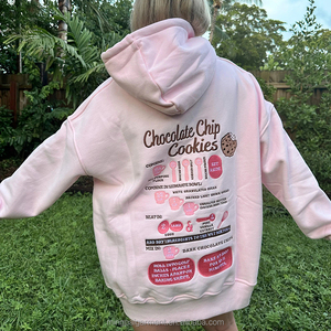 Sudadera con Capucha Rosa Extra Grande para <span class=keywords><strong>Mujer</strong></span> con Bordado de Receta de Galletas con Chispas de Chocolate, Diseño Personalizado, Sudadera Informal con Capucha, Pedido al por Mayor - Product Image 1