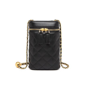 Sac bandoulière coréen en PU pour femme, style petite sacoche parfumée, avec chaîne à billes dorées, compartiment portable pour téléphone portable, polyvalent - Product Image 1