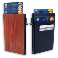 Grosir dompet kayu ramping untuk pria minimalis RFID memblokir Pop up kayu tempat kartu kredit casing dengan saku uang
