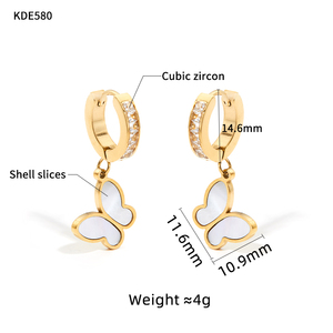 2022 Best Selling Rhinestone Inlaid Stainless Steel <strong>Ear</strong> Buckle Natural Pearl <strong>Shell</strong> Slice butterfly Shaped Hoop Earring - Product Image 5
