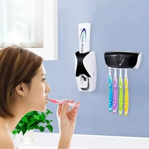Set Dispenser Automatico per <span class=keywords><strong>Dentifricio</strong></span> e <span class=keywords><strong>Porta</strong></span> Spazzolini a 5 Scomparti, Supporto da Parete in Plastica per Bagno - Product Image 3