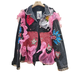 2026 New Spring Casual <b>Sequins</b> Lace Beading Mesh Splicing Loose Nonwoven Denim <b>Jacket</b> Top Breathable Patchwork Cashmere Lining - Product Image 1