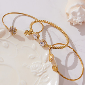 Thời trang unisex thép không gỉ 18K vàng mạ Clover Zircon dát mỏng mở <span class=keywords><strong>Bangle</strong></span> <span class=keywords><strong>Set</strong></span> cho mặc hàng ngày Đảng - Product Image 1