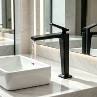 Robinet mitigeur noir mat pour lavabo sur pied, en laiton massif, à levier unique, moderne, à poser sur comptoir pour salle de bain