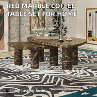 Personnalisé de haute qualité au design moderne marbre rouge centre table basse ensemble 2 pierre naturelle JINZHI pierre facile à nettoyer meubles de maison
